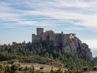 Fototapeta na wymiar Loarre Castle Romanesque medieval Romanesque defensive fortification Huesca Aragon Spain one of the best preserved medieval castles in Spain