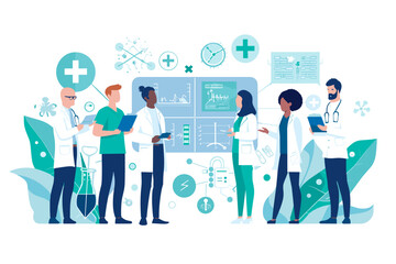 omprehensive Healthcare Management, Medical Team Collaboration, Patient Care and Hospital Efficiency Concept, Doctors and Nurses Working Together. - obrazy, fototapety, plakaty