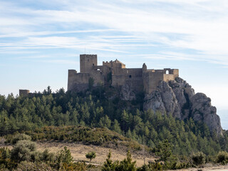 Fototapeta premium Loarre Castle Romanesque medieval Romanesque defensive fortification Huesca Aragon Spain one of the best preserved medieval castles in Spain