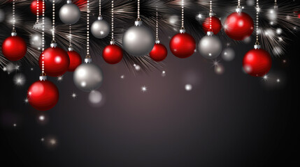 Christmas Background with Red and Silver Ornaments