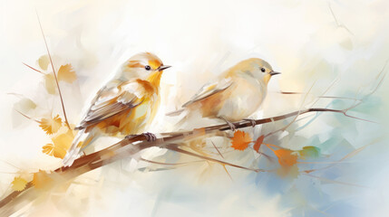 Couple of birds transparent watercolour, pastel colour pallet. Luxury background. Generative AI