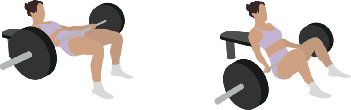 Women Weightlifting at the Gym Hip Thrust Minimal Cutout Flat Vector Illustration