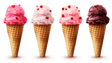 Three Different Flavored Ice Cream Cones