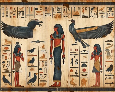 Egyptian Goddess with Black Bird and Blue Bird Generative AI