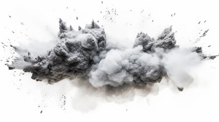 Gray dust explosion on white background	