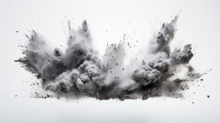 Gray dust explosion on white background	