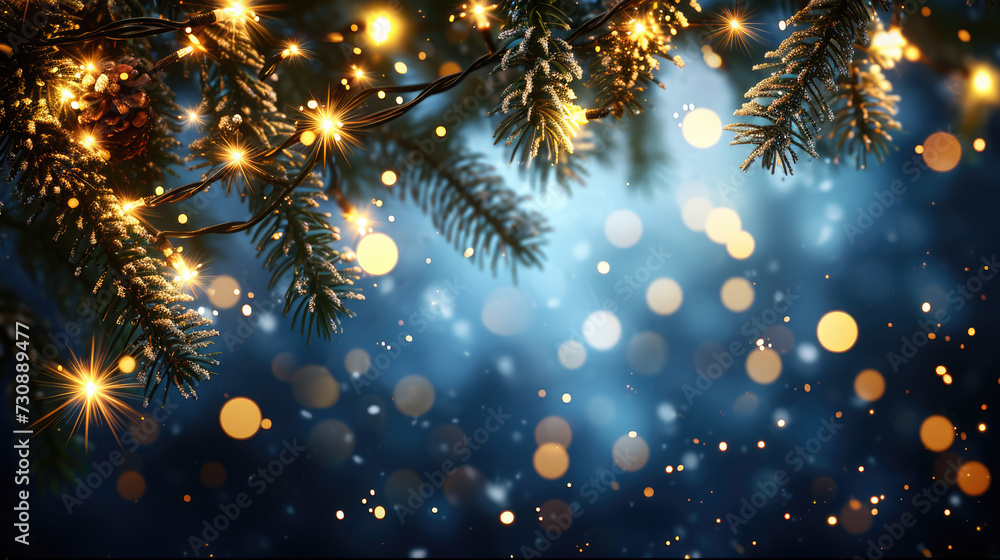 Poster close up of tree branch with background lights