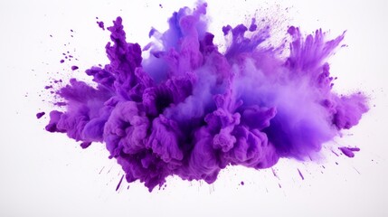 Purple dust explosion on white background	