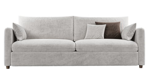 Modern and luxury white sofa with pillows  isolated on white background. Furniture Collection. 3D render