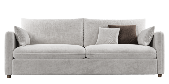 Modern and luxury white sofa with pillows  isolated on white background. Furniture Collection. 3D render
