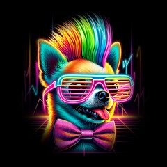 colourful chihuahua with a mohawk and glasses