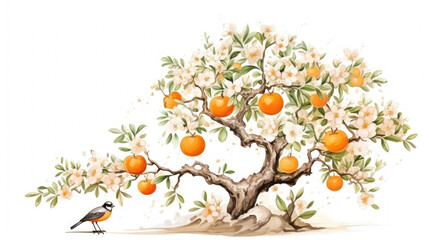 Tree with Oranges and Bird