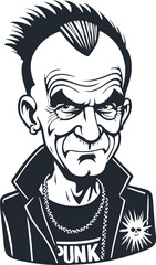 Old punk grandfather, old punk man, vector illustration