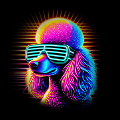 colorful poodle wearing glasses - pink and yellow
