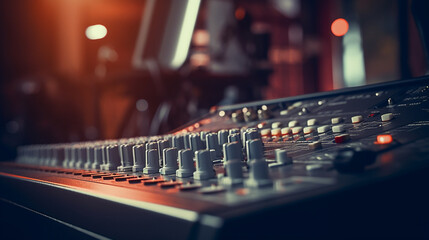 sound mixer in recording studio at night - obrazy, fototapety, plakaty