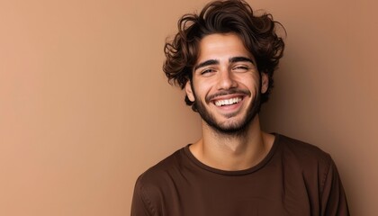 Portrait of mexican handsome guy with wavy hair  - obrazy, fototapety, plakaty
