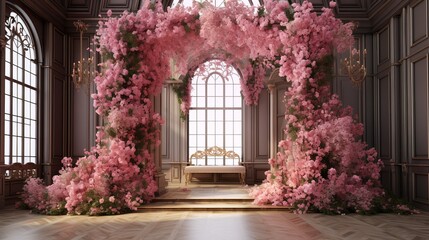 Fototapeta na wymiar Enchanting Blossoms Adorn Majestic Archway. Generative AI.