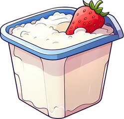 strawberry and cream yogurt isolate illustration 