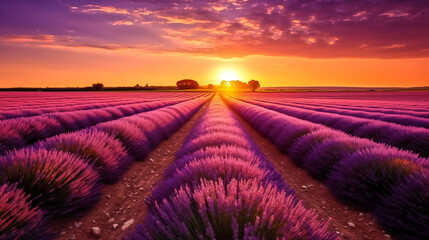 Sun-kissed lavender fields, a symphony of vibrant purple