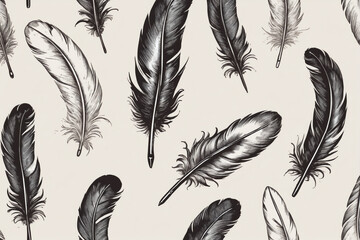 Feather quill pen graphic black. Hand drawn vintage, sketch vintage illustration