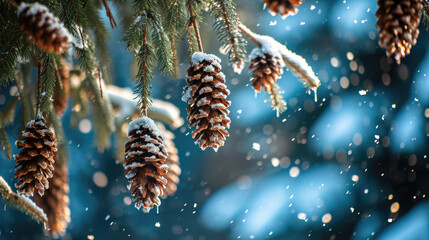 Pine Cones Hanging from Tree Branch