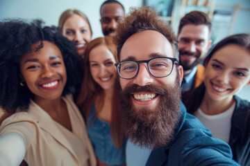 Joyful Diverse Team Taking a Group Selfie