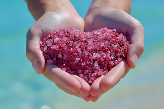 Hands Cradling a Heart of Sea Salt Crystals, a Metaphor for Pure Love, Healing, and Emotional Clarity