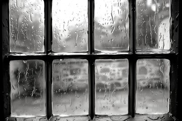 Raindrops Race Down a Windowpane, Blurring the City Lights Beyond