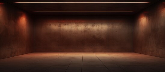Nighttime view of a ed, abstract concrete room with minimal lighting. - obrazy, fototapety, plakaty