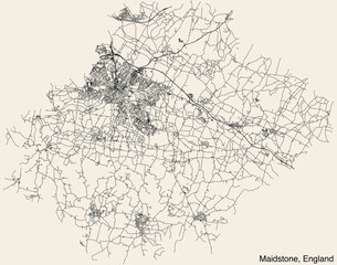 Fototapeta premium Detailed hand-drawn navigational urban street roads map of the United Kingdom city township of MAIDSTONE, ENGLAND with vivid road lines and name tag on solid background