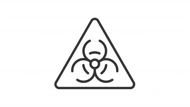 Biohazard sign line animation. Health risk warning animated icon. Infection danger. Hazardous trash, toxic. Black illustration on white background. HD video with alpha channel. Motion graphic