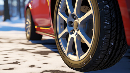 Close-up of Red Car Tire