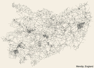 Detailed hand-drawn navigational urban street roads map of the United Kingdom city township of MENDIP, ENGLAND with vivid road lines and name tag on solid background