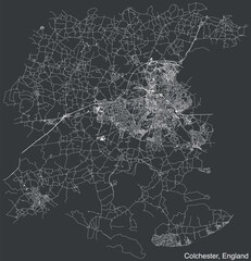 Detailed hand-drawn navigational urban street roads map of the United Kingdom city township of COLCHESTER, ENGLAND with vivid road lines and name tag on solid background