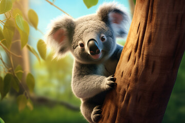 Koala bear as Australian animal on eucalyptus branch.