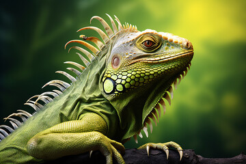 Portrait of a green iguana. Exotic iguana.