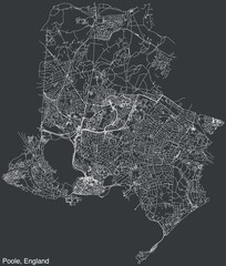 Detailed hand-drawn navigational urban street roads map of the United Kingdom city township of POOLE, ENGLAND with vivid road lines and name tag on solid background