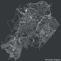 Detailed hand-drawn navigational urban street roads map of the United Kingdom city township of GLOUCESTER, ENGLAND with vivid road lines and name tag on solid background
