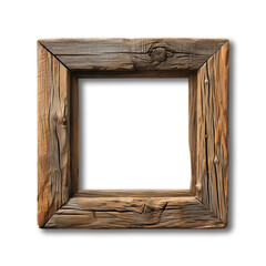 Old rustic wooden frame isolated on transparent background. PNG file.
