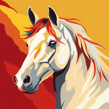 Bild eines Pferdes auf gelb und rotem Hintergrund