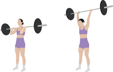 Women Weightlifting at the Gym Overhead Press Minimal Cutout Flat Vector Illustration