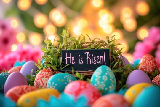 Easter family happy copy space text He is Risen