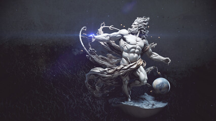 Uranus-Skulptur vor dunklem Hintergrund. Illustration - obrazy, fototapety, plakaty