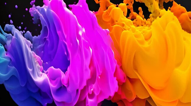 Rainbow-hued ink swirling gracefully through black background.