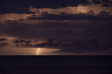 Thunderstorm with lightning, over the Mediterranean Sea  in the South of France