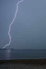 Thunderstorm with lightning, over the Mediterranean Sea  in the South of France