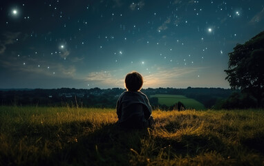 A solitary figure sits under a starlit sky, gazing at the constellations, in a moment of solitude and connection with the vast universe.