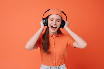 Cheerful woman listening to music