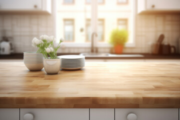 Fototapeta na wymiar Kitchen Counter with Plates and Vases