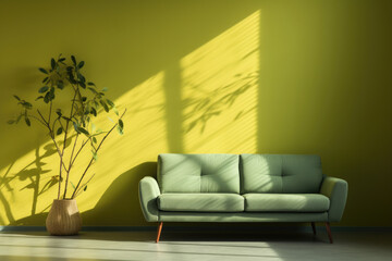 Green Couch in Living Room with Plant